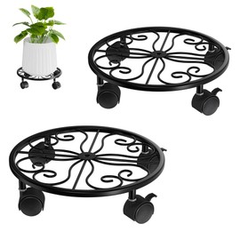 Chinpakden 10.24" Plant Stand with Wheels - 2 Pack Plant Caddy, 360 °Rotatable and Lockable Plant Rollers, Easy to Move, Plant Tray with Casters for Indoor Outdoor Wine Cellar.