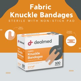 Dealmed Fabric Knuckle Flexible Adhesive Bandages – 100 Count (1 Pack) Bandages with Non-Stick Pad, Latex Free, Wound Care for First Aid Kit, 1 1/2" x 3"