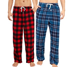 U2SKIIN 2 Pack Mens Fleece Pajama Pants, Warm Plaid Lounge Pj Bottoms for Men with Pockets Soft(Buffalo Plaid-Red/Navy-Green Plaid, L)