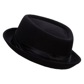 Wool Upbrim Pork Pie Fedora - Black L-XL