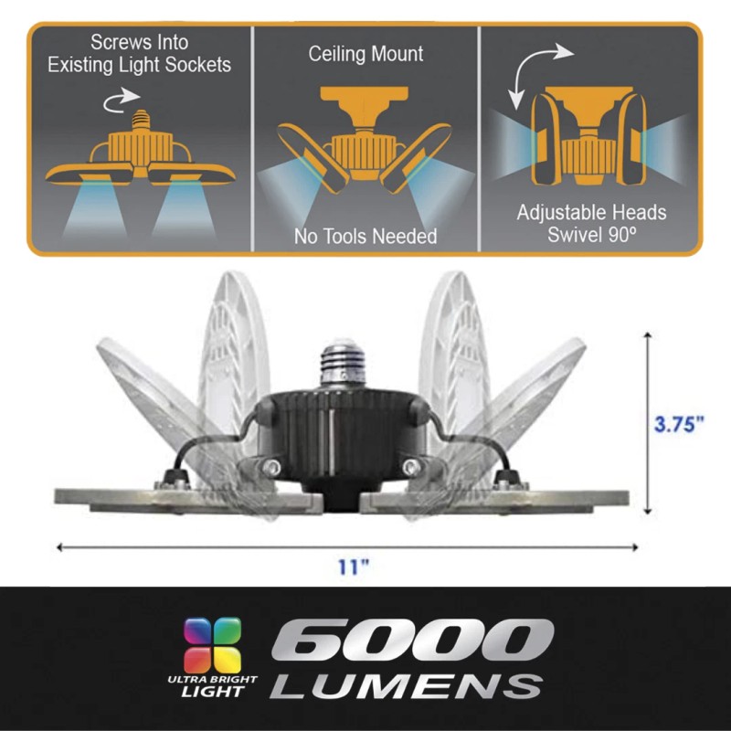 Farpoint LED Swivel Garage & Ceiling Light 6000 Lumens 144