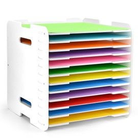 LOSADY 12x12 Paper Organizer, 12-Tier Scrapbook Paper Storage, Stackable Desktop File Holder for Home, Office, Classroom, and Craft Room