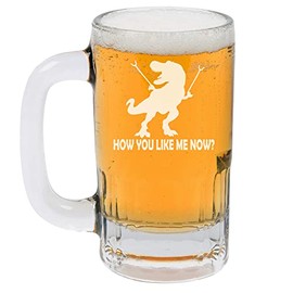 12oz Beer Mug Stein Glass T-Rex Dinosaur How You Like Me Now Funny