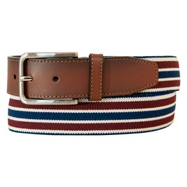 Nautica Men Bold Fashion and Dress Leather Belt with Metal Buckle, Stretch Webbing-Navy/Red, Medium