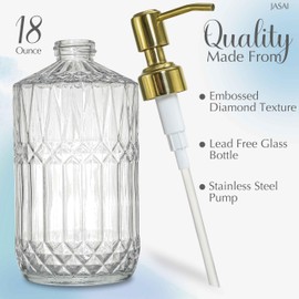 JASAI 18Oz Dazzling Clear Glass Soap Dispenser with Golden Pump for Bathroom, Refillable Kitchen soap Dispenser for Dish Soap, Bathroom Soap Dispenser for Hand Soap, Lotion.(Golden)