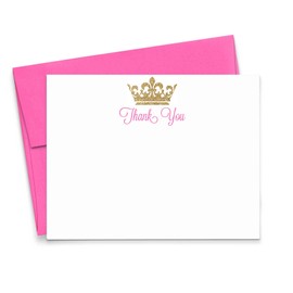 Pink and Gold Princess Thank You Cards with Envelopes (FLAT NOTE CARD), Princess Birthday Thank You Cards Girl Baby Shower, Your Choice of Quantity and Envelope Color