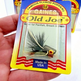 Gaines Vtg New Gaines Old Joe With Legs Handmade USA Cork Flyrod Popper Bug Sz 8 Hook - 12111RL-8 - Black/Silver Scale
