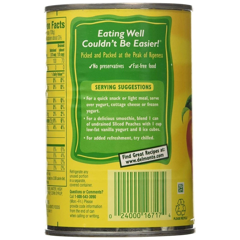 Del Monte, Sliced Peaches, Yellow Cling Peaches in Heavy Syrup,