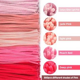 URSDIART 500pcs Pink Pipe Cleaners,5 Assorted Colors Pink Pipe Cleaners Craft,Pipe Cleaners for Crafts,Fuzzy Sticks Chenille Stems for DIY Crafts,Wedding,Valentine's Day Holiday Decoration …