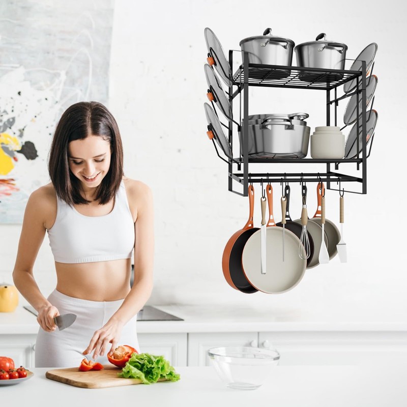 VyGrow 17 Inch Pot Rack Wall Mounted, 2 Tier Pots