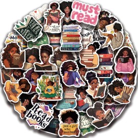 JENMLO Black Girls Reading Stickers, 50PCS, Bookworm Book Lover Decals for Kindle, Laptop, Vision Board