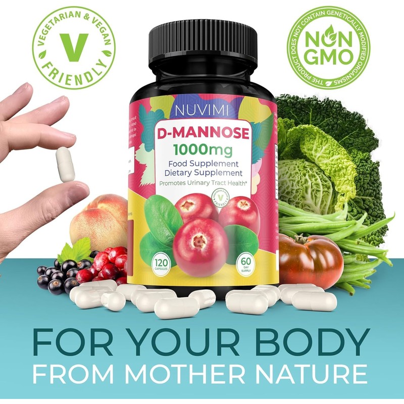 D Mannose 120 Capsules, 1000 mg per Dose, Promotes Urinary