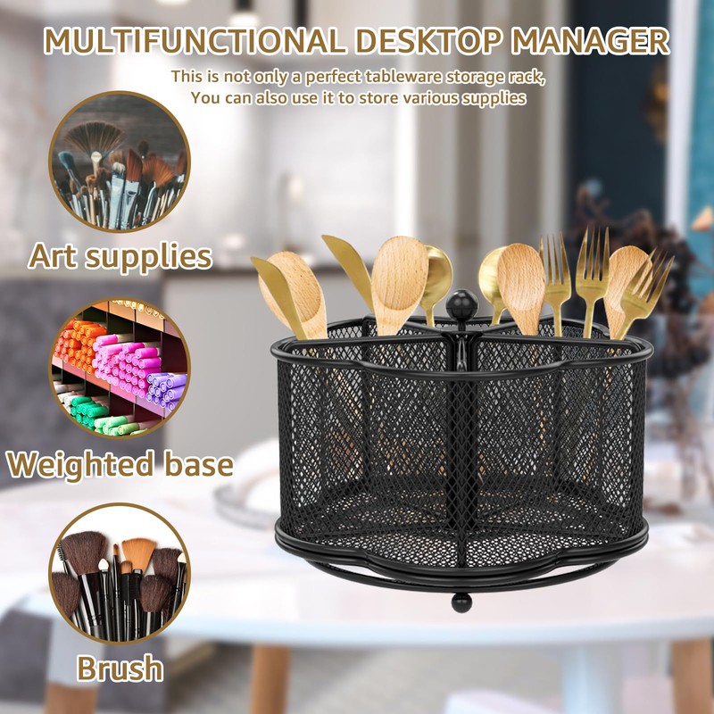 Kitchen Utensil Holder 360° Rotating Metal Mesh Utensil Organizer 5