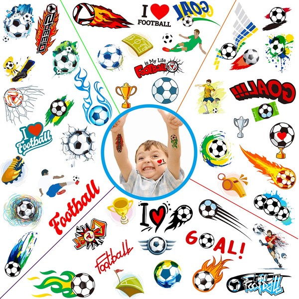 DPKOW Football Tattoos for Boys Children, Football Tattoos Temporary Children for Children Boys Transfer Tattoos Stickers for Boys Birthday Football Party Bag Stocking Filler, 10 Sheets