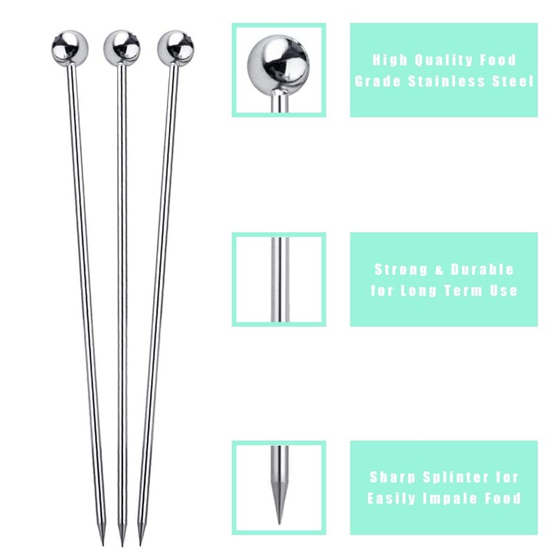Amersis 4.5" Metal Cocktail Picks 21Pack+Holder Kit,Premium 304 Stainless Steel
