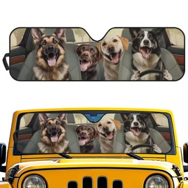 Pirexcny Funny Shepherds Windshield Sun Shade,American Flag Car Sun Shade for Rubicon Sahara TJ JK JKU 2 Door & 4 Door, UV Rays Blocker Sun Visor Shade Keep Vehicle Cool
