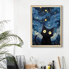 DPIDEA Diamond Painting Black Cat, 5D Diamond Painting Pictures for Adults, DIY Diamond Painting Cat Round Stones Diamond Painting for Home Decor 30 x 40 cm