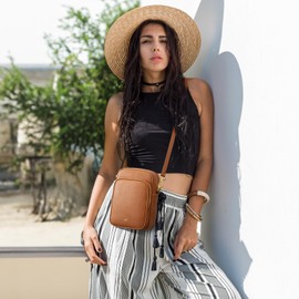 Kattee Leather Crossbody Bags for Women, Small Genuine Leather Purses and Handbags, Shoulder Cross Body Bag for Woman, Caramel