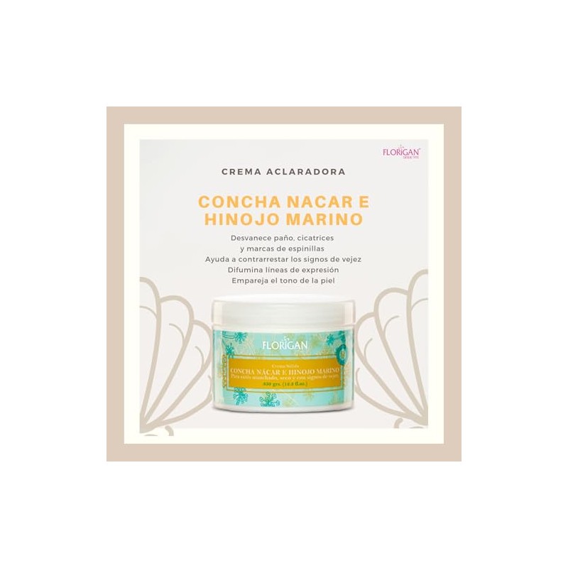 FLORIGAN Crema Aclaradora CONCHA NÁCAR e HINOJO MARINO 350grs. FLORIGAN