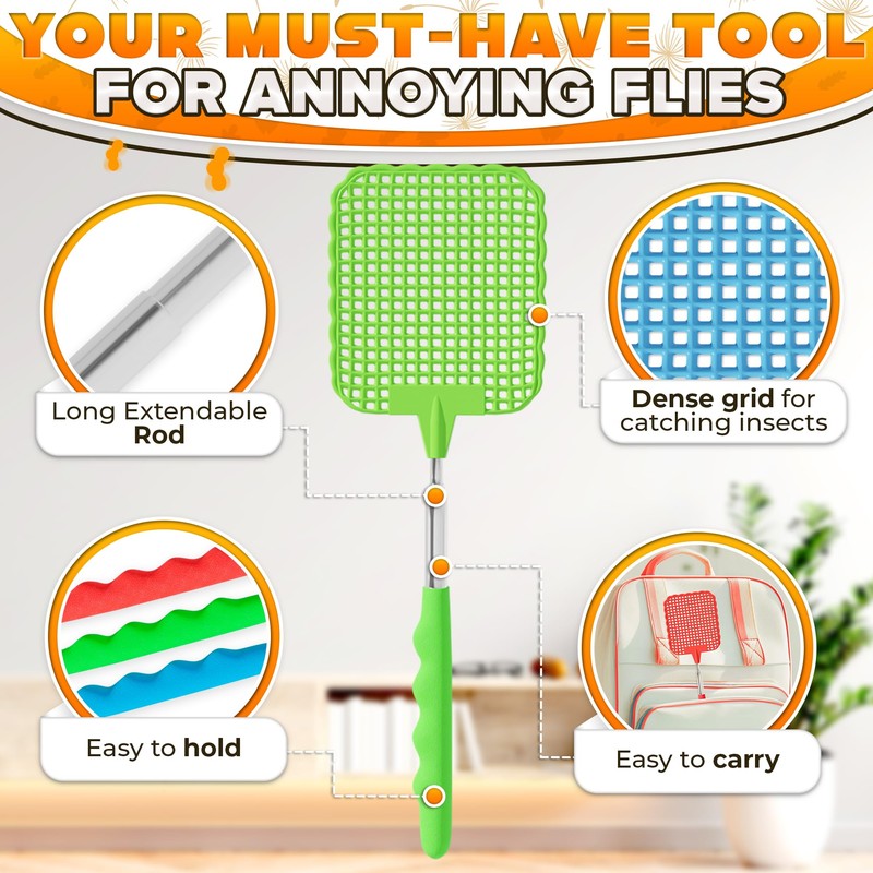 3-Pack Telescopic Fly Swatter Set – Durable and Lightweight Extendable