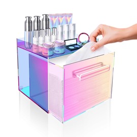 GRETJOB Rainbow Disposable Facial Towel Storage Box, Clear Acrylic Makeup Container Compatible with Clean Towel XL