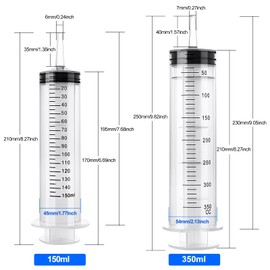 Large Syringe, 150ml+350ml Reusable Liquid Syringe with 2pcs 1m Catheter, Plastic Measuring Tools Oil or Glue Applicator for Laboratory, Industry, Garden, Pet Feeding (150ml+350ml Syringe)
