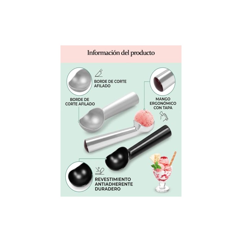 3 Cucharas Para Helado, Cuchara Helado y Cuchara De Helado