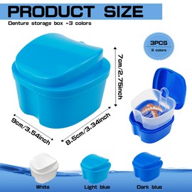 ZJIVQO 3Pcs Denture Case Retainer Bath Orthodontic Dental Retainer Box False Teeth Container for Storing Soaking Dentures Cleaning Box with Filter，3 Colors