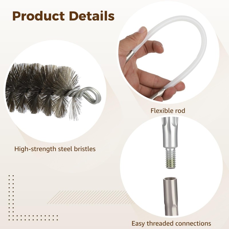 50-Inch Pipe Cleaning Brush Set with 4 Flexible Rods, M8