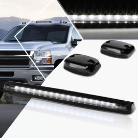 PM PERFORMOTOR 3Pcs White LED Cab Top Roof Running Lights Marker Lights Compatible with 07-13 Silverado Sierra,Black Housing/Clear Lens