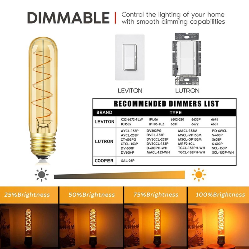 Leools Vintage T10 LED Edison Light Bulb Super Thin Filament,
