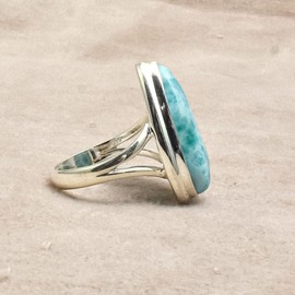 Silver Palace Natural Larimar Pear Shape Gemstone 925 Sterling Silver Split Shank Ring For Women & Girls, Metal gemstone, Larimar