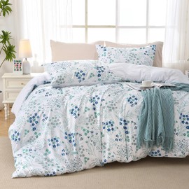 Duvet Cover King Size, Reversible Floral Vintage Duvet Cover Set with Zipper Closure, 3 Pieces Botanical Patterns Soft Microfiber Bedding Set (90"x104", 2 Pillow Cases 20"×36", Small Blue Flower)