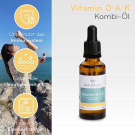 NATURALS38 Vitamin D·A·K Combination Oil - 30 ml - Vitamin D3 Useful Combined with the Co-Factors Vitamin K2 & Vitamin A - High Dose - Neutral in Taste - in MCT Oil from Coconut - Made in Germany