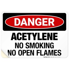 Danger Acetylene No Smoking No Open Flames Sign, OSHA Danger Sign, 10x7 Inches, 4 Mil Vinyl Decal Stickers Weather Resistant Long Lasting UV Protected, Made in USA