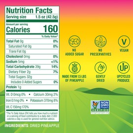 BranchOut Pineapple Chips, No Sugar Added, Real Dried Pineapple Chunks, GentleDry, Better than Freeze Dried Pineapple, Healthy Vegan Fruit Snacks for Kids & Adults, 1.5 oz (Pack of 4)