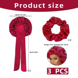 Haarhaube aus Satin für Damen,Schlafhaube in Weinrot,Verstellbare Sleep Haube,Weiche Haarhaube,Anti-Rutsch Bonnets aus Seide,Schlafmütze Satin,Haar Haube zum Schlafen(Rot Haarkappe mit 2 Stirnband)