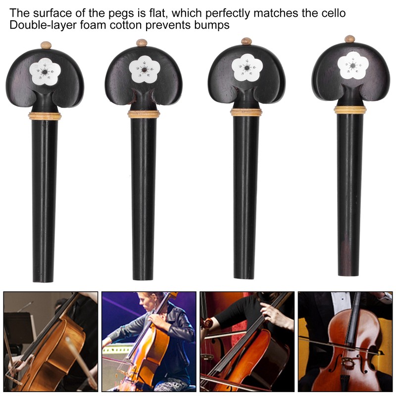 4Pcs Cello Pegs String Tuning Hand Carved Ebony Wood Musical