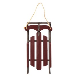 Wood Sleigh Decor Rustic Christmas Hanging Ornament, 10X19 Inch Decorative Sled Hanging Christmas Sled Decoration with Metal Base Wall Art Decor Sled Door Hanging Decoration Holiday Decor Xmas Gift