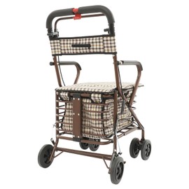 Heavy Duty Shopping Cart with Seat, Rolling Walker with Brakes, Rollator Walkers for Seniors, 330 lbs Capacity,Uoldable & Lightweight (Bronze)