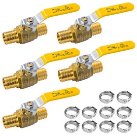 AB (5 Pack) 1 Inch X 1 Inch PEX Ball Valve, Full Port Water Stop Shut Off, Water Shut Off Valve with 10 Pcs Stainless Steel Cinch Crimp Rings, UPC Certified