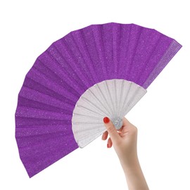 HeyToo Glitter Women Handheld Fan with Shining Transparent Fan Rib for Wedding,Church,Festival,Dance,Party Prom,Club,EDM Accessory Purple