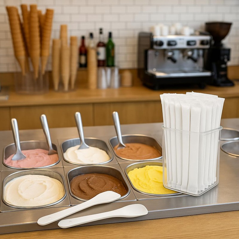 100 Disposable Sugar Fibre Ice Cream Sticks - Individually Wrapped,