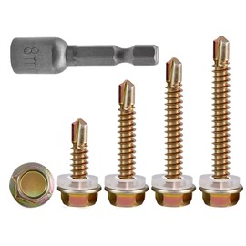 (140Pcs) Hex Washer Head Self Drilling Screws，#8x3/5,#8x4/5,#8x1,#8x1-1/5 TEK Screws, Self Drilling Screws, Self Tapping Screws,Sheet Metal Screws