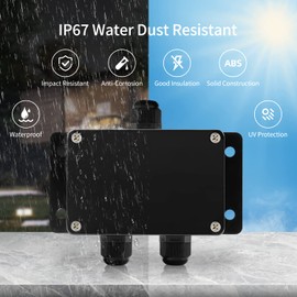 JINDOUZI ABS IP67 Waterproof Dustproof Electrical Junction Box, with 15A 600V Barrier Terminal Cable Connector, 1 in/2 Out Power Junction Box（3.93 * 2.67 * 1.96in）