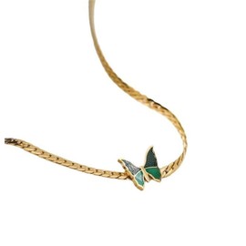 VNEWSCHI Boho Green Butterfly Anklets Bracelets Charms Stainless Steel Welding Gold Chain Anklets Foot Jewelry Birthday Gifts for Women and Girls