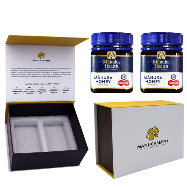 Caja de paquete premium con miel de Manuka Health Manuka MGO 400+ paquetes (8.5 onzas x 2)
