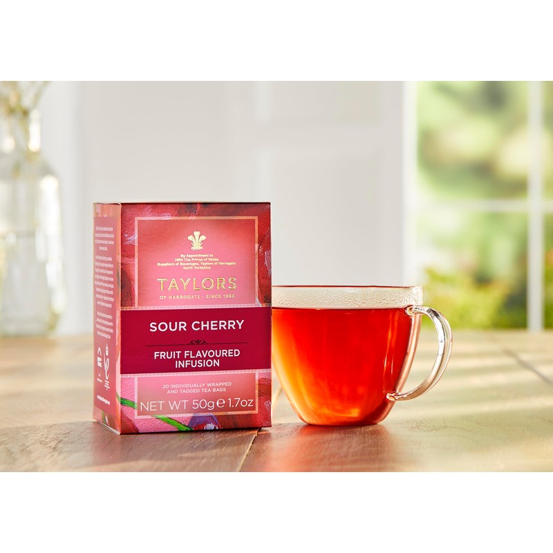 Taylors of Harrogate Sour Cherry, Herbal Tea, Individually Wrapped Bags,