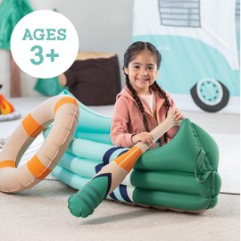 MindWare Oh So Fun Canoe Playset, Inflatable Pretend Camping Toy with Paddle, Life Preserver and Pump, Imaginative Indoor Role Play for Kids Ages 3+, Preschool Learning Toy