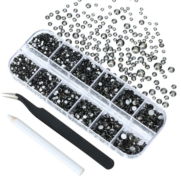 4240Pcs black diamond Flatback Rhinestones 6 Sizes Crystal Diamonds for